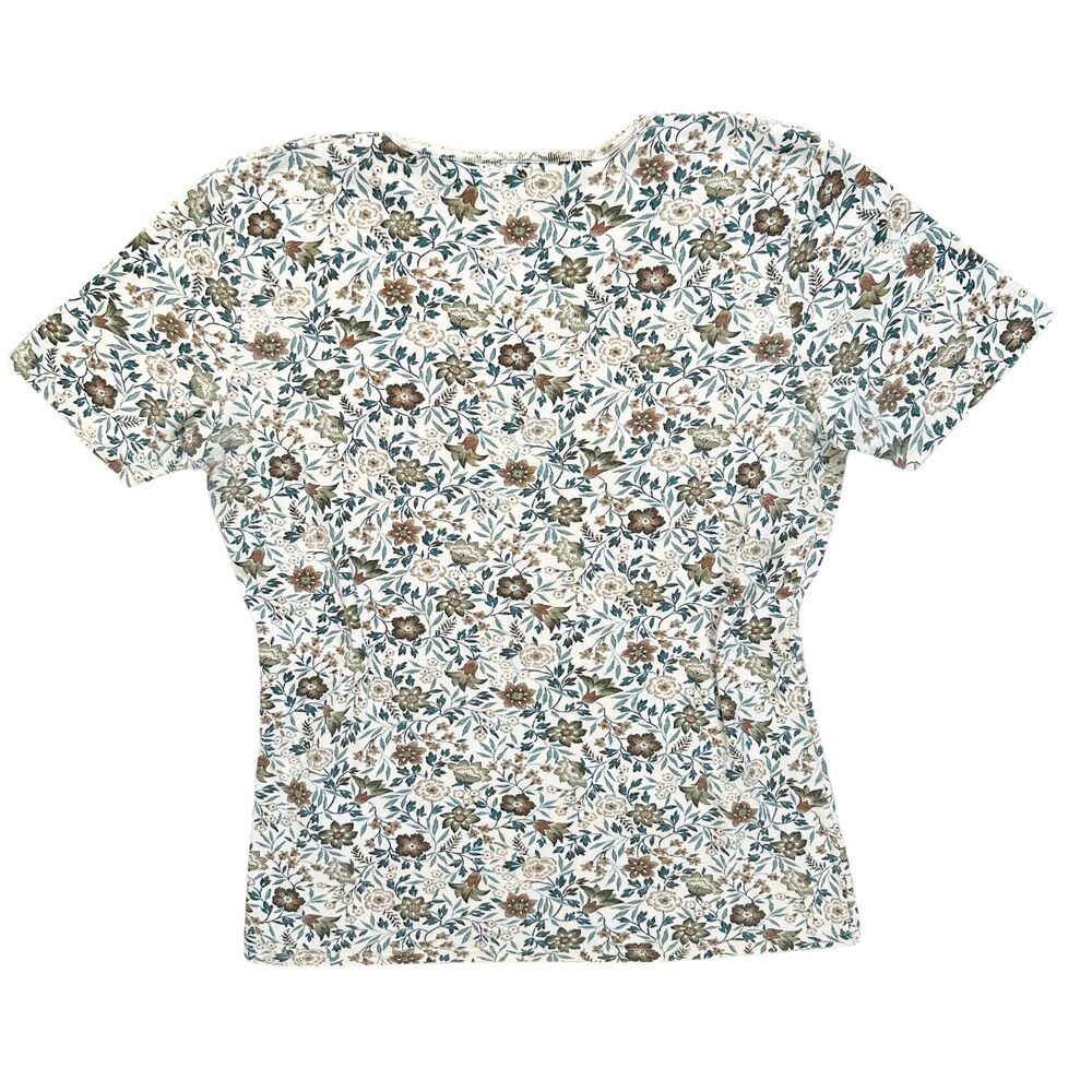 White Stag Floral Top XL Cotton Short Sleeve Casual Cottagecore Vintage Style - Picture 2 of 8